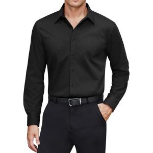 imageJVER Mens Dress Shirts Stretch Stain Shield Long Sleeve Solid Formal Shirt Business Casual Button Down ShirtsBlack