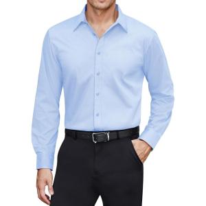 imageJVER Mens Dress Shirts Stretch Stain Shield Long Sleeve Solid Formal Shirt Business Casual Button Down ShirtsBlue