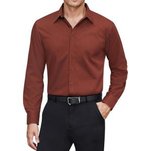 imageJVER Mens Dress Shirts Stretch Stain Shield Long Sleeve Solid Formal Shirt Business Casual Button Down ShirtsCaramel