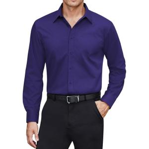 imageJVER Mens Dress Shirts Stretch Stain Shield Long Sleeve Solid Formal Shirt Business Casual Button Down ShirtsDark Purple