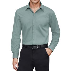 imageJVER Mens Dress Shirts Stretch Stain Shield Long Sleeve Solid Formal Shirt Business Casual Button Down ShirtsGrayish Green