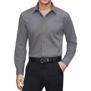 imageJVER Mens Dress Shirts Stretch Stain Shield Long Sleeve Solid Formal Shirt Business Casual Button Down ShirtsGrey
