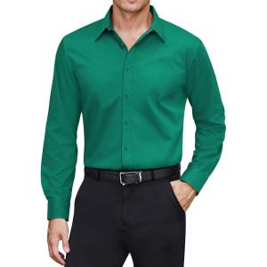 imageJVER Mens Dress Shirts Stretch Stain Shield Long Sleeve Solid Formal Shirt Business Casual Button Down ShirtsHunter Green