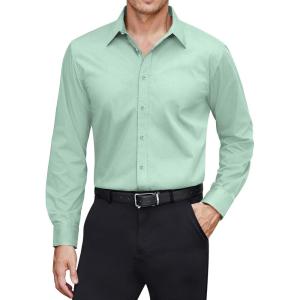 imageJVER Mens Dress Shirts Stretch Stain Shield Long Sleeve Solid Formal Shirt Business Casual Button Down ShirtsLight Green