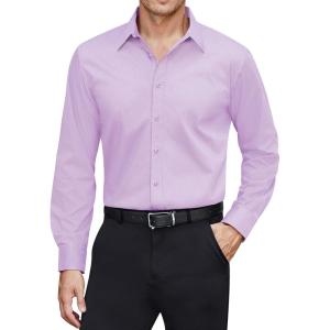 imageJVER Mens Dress Shirts Stretch Stain Shield Long Sleeve Solid Formal Shirt Business Casual Button Down ShirtsLight Purple
