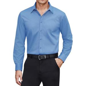 imageJVER Mens Dress Shirts Stretch Stain Shield Long Sleeve Solid Formal Shirt Business Casual Button Down ShirtsMist Blue