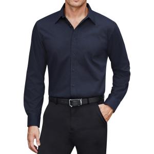 imageJVER Mens Dress Shirts Stretch Stain Shield Long Sleeve Solid Formal Shirt Business Casual Button Down ShirtsNavy Blue