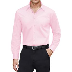 imageJVER Mens Dress Shirts Stretch Stain Shield Long Sleeve Solid Formal Shirt Business Casual Button Down ShirtsPink