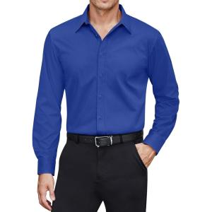 imageJVER Mens Dress Shirts Stretch Stain Shield Long Sleeve Solid Formal Shirt Business Casual Button Down ShirtsRoyal Blue