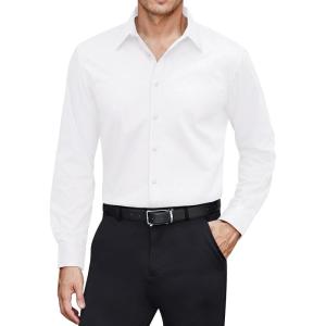 imageJVER Mens Dress Shirts Stretch Stain Shield Long Sleeve Solid Formal Shirt Business Casual Button Down ShirtsWhite