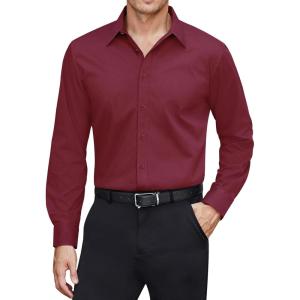 imageJVER Mens Dress Shirts Stretch Stain Shield Long Sleeve Solid Formal Shirt Business Casual Button Down ShirtsWine Red