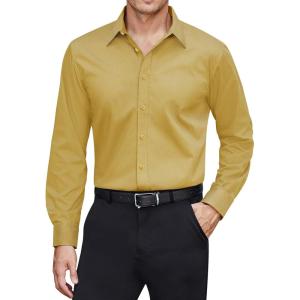 imageJVER Mens Dress Shirts Stretch Stain Shield Long Sleeve Solid Formal Shirt Business Casual Button Down ShirtsYellow