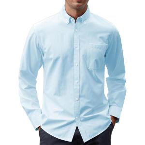 imageJVER Mens Oxford Shirt Solid Casual Button Down Collar Shirts Long Sleeve Dress Shirts with PocketAqua