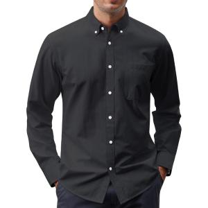 imageJVER Mens Oxford Shirt Solid Casual Button Down Collar Shirts Long Sleeve Dress Shirts with PocketBlakc
