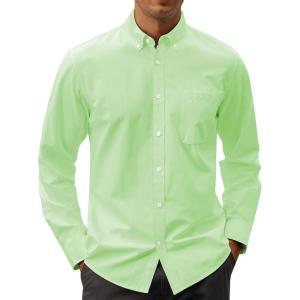 imageJVER Mens Oxford Shirt Solid Casual Button Down Collar Shirts Long Sleeve Dress Shirts with PocketBright Green