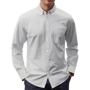imageJVER Mens Oxford Shirt Solid Casual Button Down Collar Shirts Long Sleeve Dress Shirts with PocketGrey