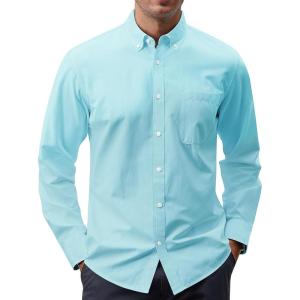 imageJVER Mens Oxford Shirt Solid Casual Button Down Collar Shirts Long Sleeve Dress Shirts with PocketLake Blue