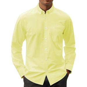 imageJVER Mens Oxford Shirt Solid Casual Button Down Collar Shirts Long Sleeve Dress Shirts with PocketLemon Yellow