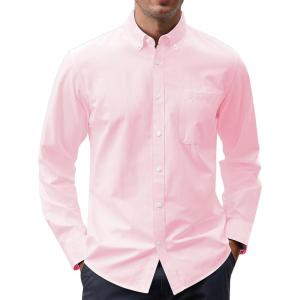 imageJVER Mens Oxford Shirt Solid Casual Button Down Collar Shirts Long Sleeve Dress Shirts with PocketLight Pink