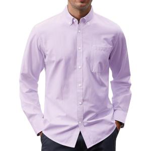 imageJVER Mens Oxford Shirt Solid Casual Button Down Collar Shirts Long Sleeve Dress Shirts with PocketPurple