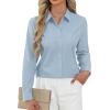 imageJVER Button Down Shirts for Women Stretch Collared Cotton Long Sleeve Dress Shirt Business Casual Blouse for WorkAiry Blue