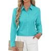 imageJVER Button Down Shirts for Women Stretch Collared Cotton Long Sleeve Dress Shirt Business Casual Blouse for WorkAqua Blue
