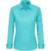 imageJVER Button Down Shirts for Women Stretch Collared Cotton Long Sleeve Dress Shirt Business Casual Blouse for WorkAqua Blue