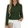 imageJVER Button Down Shirts for Women Stretch Collared Cotton Long Sleeve Dress Shirt Business Casual Blouse for WorkArmy Green