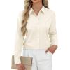 imageJVER Button Down Shirts for Women Stretch Collared Cotton Long Sleeve Dress Shirt Business Casual Blouse for WorkBeige