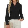 imageJVER Button Down Shirts for Women Stretch Collared Cotton Long Sleeve Dress Shirt Business Casual Blouse for WorkBlack