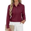 imageJVER Button Down Shirts for Women Stretch Collared Cotton Long Sleeve Dress Shirt Business Casual Blouse for WorkBurgundy