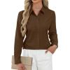 imageJVER Button Down Shirts for Women Stretch Collared Cotton Long Sleeve Dress Shirt Business Casual Blouse for WorkCoffee Brown