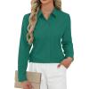 imageJVER Button Down Shirts for Women Stretch Collared Cotton Long Sleeve Dress Shirt Business Casual Blouse for WorkDark Green