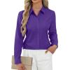 imageJVER Button Down Shirts for Women Stretch Collared Cotton Long Sleeve Dress Shirt Business Casual Blouse for WorkDark Purple
