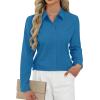 imageJVER Button Down Shirts for Women Stretch Collared Cotton Long Sleeve Dress Shirt Business Casual Blouse for WorkDenim Blue