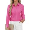 imageJVER Button Down Shirts for Women Stretch Collared Cotton Long Sleeve Dress Shirt Business Casual Blouse for WorkHot Pink