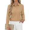 imageJVER Button Down Shirts for Women Stretch Collared Cotton Long Sleeve Dress Shirt Business Casual Blouse for WorkKhaki