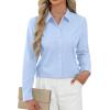 imageJVER Button Down Shirts for Women Stretch Collared Cotton Long Sleeve Dress Shirt Business Casual Blouse for WorkLight Blue