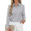 imageJVER Button Down Shirts for Women Stretch Collared Cotton Long Sleeve Dress Shirt Business Casual Blouse for WorkLight Grey