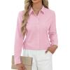 imageJVER Button Down Shirts for Women Stretch Collared Cotton Long Sleeve Dress Shirt Business Casual Blouse for WorkLight Pink