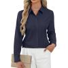 imageJVER Button Down Shirts for Women Stretch Collared Cotton Long Sleeve Dress Shirt Business Casual Blouse for WorkNavy Blue