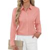 imageJVER Button Down Shirts for Women Stretch Collared Cotton Long Sleeve Dress Shirt Business Casual Blouse for WorkPeach