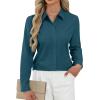 imageJVER Button Down Shirts for Women Stretch Collared Cotton Long Sleeve Dress Shirt Business Casual Blouse for WorkPeacock Blue