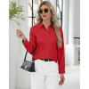 imageJVER Button Down Shirts for Women Stretch Collared Cotton Long Sleeve Dress Shirt Business Casual Blouse for WorkRed