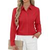 imageJVER Button Down Shirts for Women Stretch Collared Cotton Long Sleeve Dress Shirt Business Casual Blouse for WorkRed