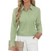imageJVER Button Down Shirts for Women Stretch Collared Cotton Long Sleeve Dress Shirt Business Casual Blouse for WorkSage Green