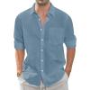 imageJVER Mens Linen Shirts Casual Button Down Long Sleeve Shirt Solid Spread Collar Summer Beach Shirts with PocketAiry Blue