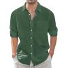 imageJVER Mens Linen Shirts Casual Button Down Long Sleeve Shirt Solid Spread Collar Summer Beach Shirts with PocketArmy Green