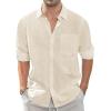 imageJVER Mens Linen Shirts Casual Button Down Long Sleeve Shirt Solid Spread Collar Summer Beach Shirts with PocketBeige