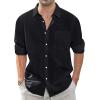 imageJVER Mens Linen Shirts Casual Button Down Long Sleeve Shirt Solid Spread Collar Summer Beach Shirts with PocketBlack